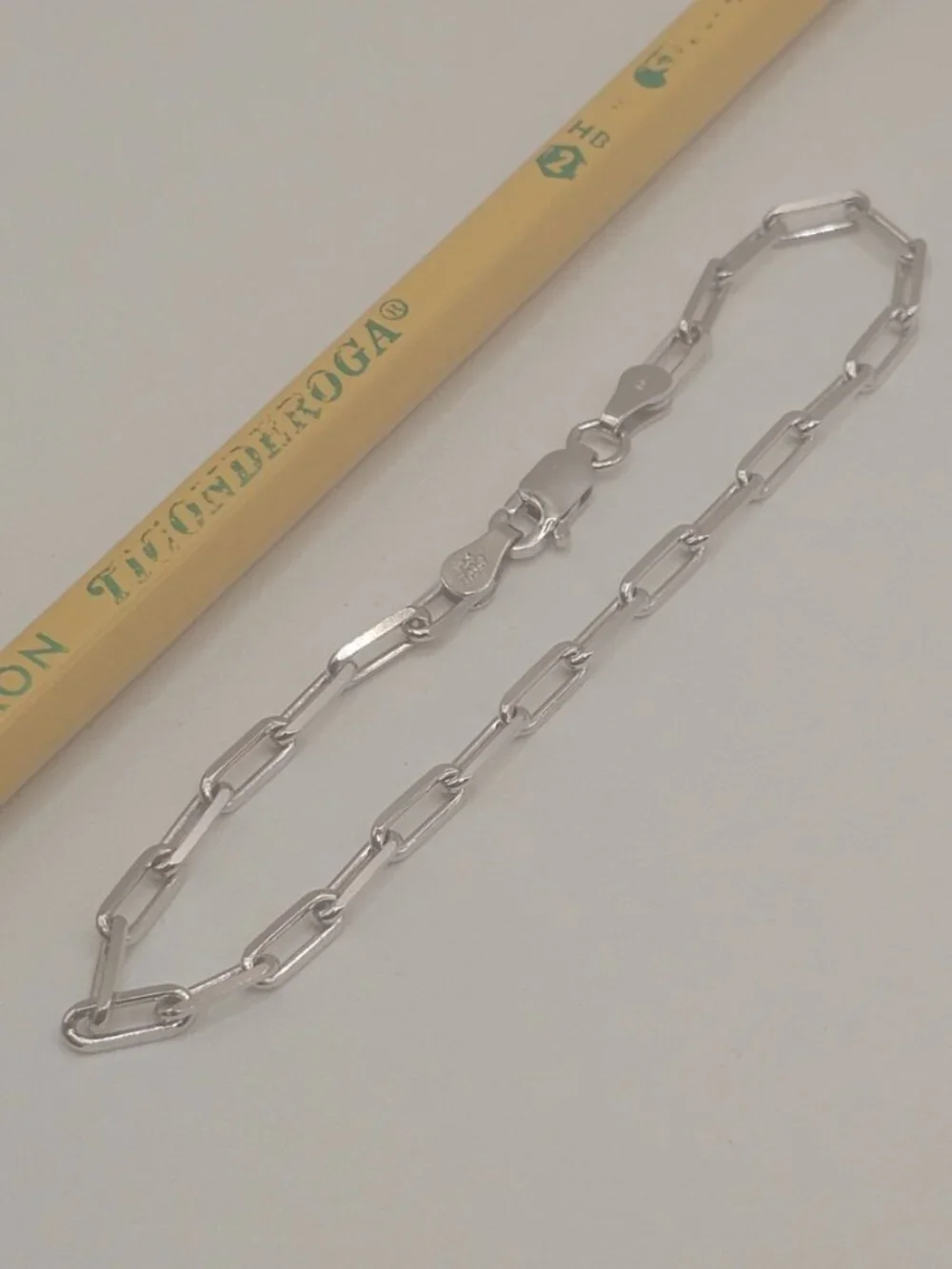 Sterling Silver 925 Rhodium Plated Paperclip Bracelet 2.8mm 7 inches